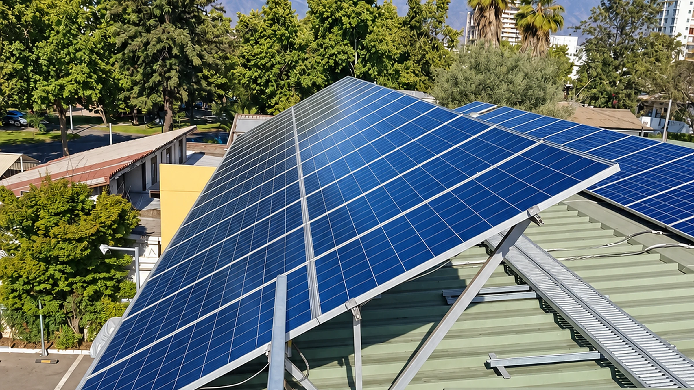 Instalación fotovoltaica en techo con vista a la cordillera — proyecto Emergia